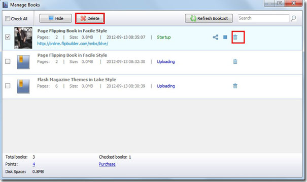 Delete flip books